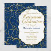 Invitation à la retraite de Marine Blue Gold Swirl (Devant / Derrière)