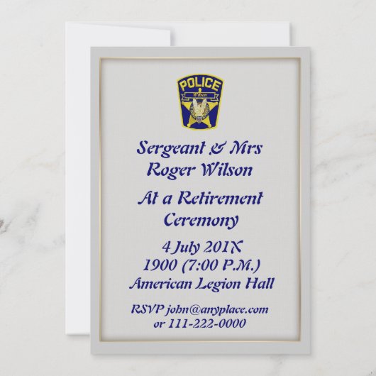 Invitation à la retraite du sergent de police (Dos)