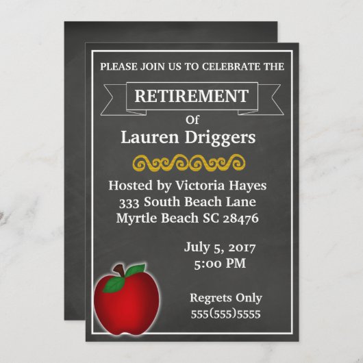 Invitation à la retraite d'un enseignant de tablea (Devant / Derrière)
