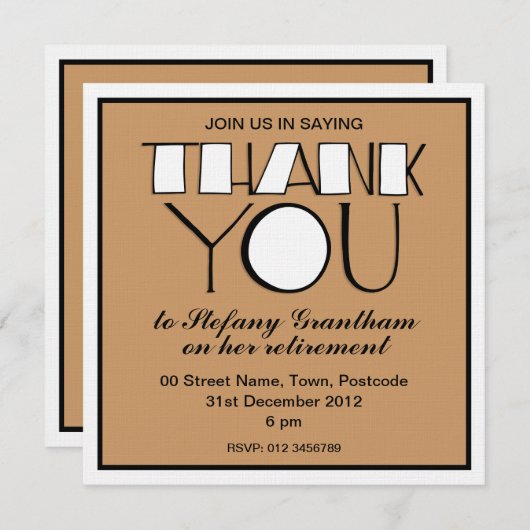 Invitation à la retraite en gros Merci blanc (Devant / Derrière)