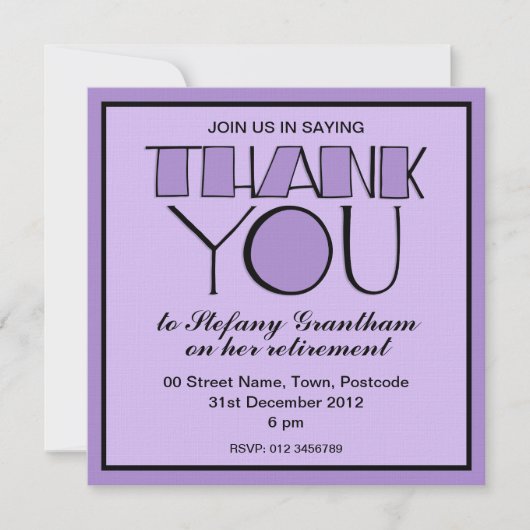 Invitation à la retraite en violet Merci (Devant)