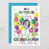 Invitation à la retraite Festif, ballons et photo (Devant / Derrière)