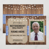 Invitation à la retraite Invitation photo BBQ bleu (Devant / Derrière)