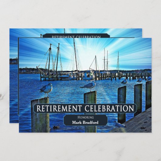 INVITATION À LA RETRAITE - MARINA - TONS DE BLEU (Devant / Derrière)