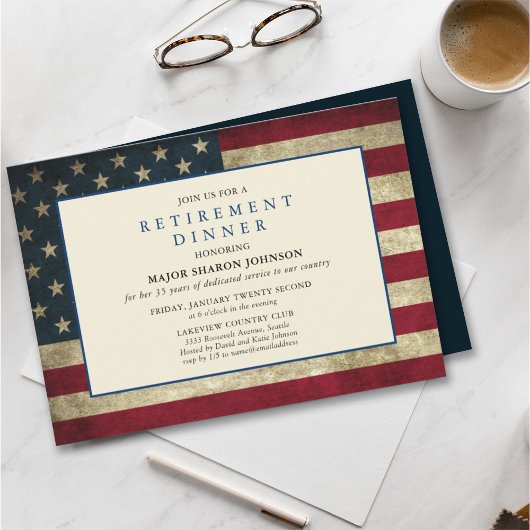 Invitation à la retraite militaire rouge blanc et