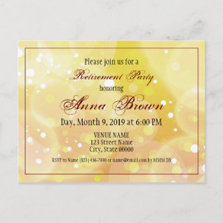 Invitation à la retraite personnalisable or bokeh