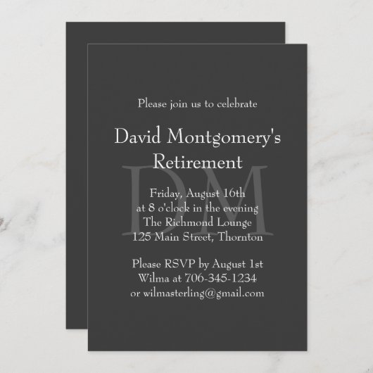 Invitation à la retraite pour monogramme gris clas (Devant / Derrière)