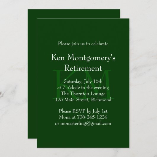Invitation à la retraite pour monogramme vert clas (Devant / Derrière)