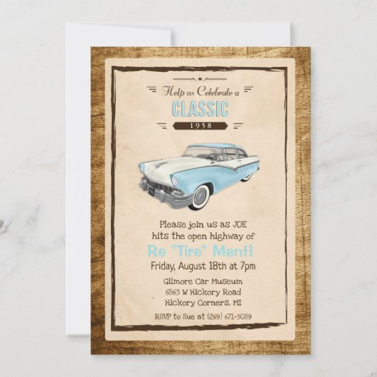 Invitation à la retraite rétro-automobile classiqu (Devant)