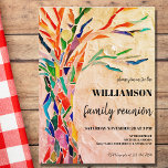Invitation à la réunion familiale de l'arbre famil<br><div class="desc">Invitation votre famille pour leur Retrouvailles de famille avec cette carte postale d'invitation rustique. Il abrite un arbre généalogique en mosaïque colorée sur un arrière - plan beige. Facile à personnaliser. Pour modifier davantage, utilisez l'outil de conception pour modifier la police, la taille de police ou la couleur. Mosaïque originale...</div>