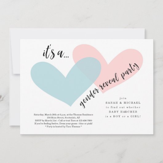 Invitation à la révélation de genre | Coeurs rose (Devant)