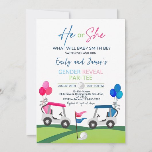 Invitation à la révélation du sexe de bébé au golf (Devant)