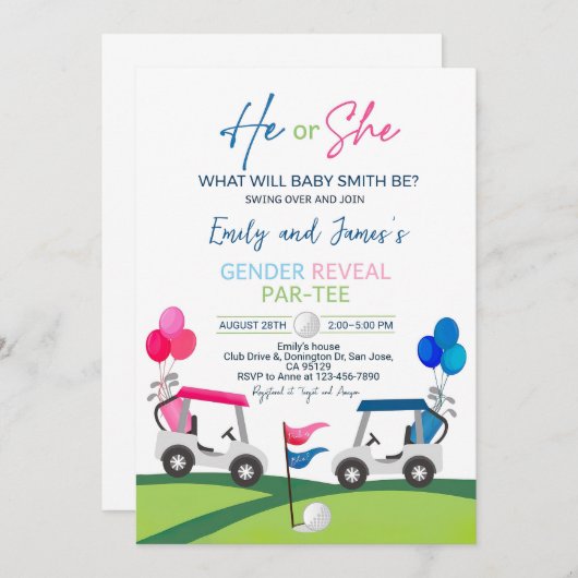 Invitation à la révélation du sexe de bébé au golf (Devant / Derrière)