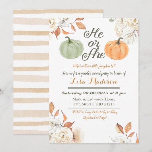 Invitation à la révélation du sexe de Bébé Citroui (Devant / Derrière)