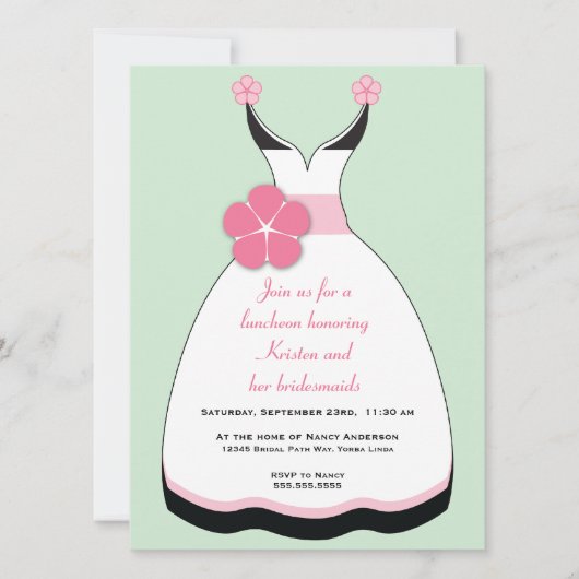 Invitation à la robe Mariage douce rose et verte (Devant)