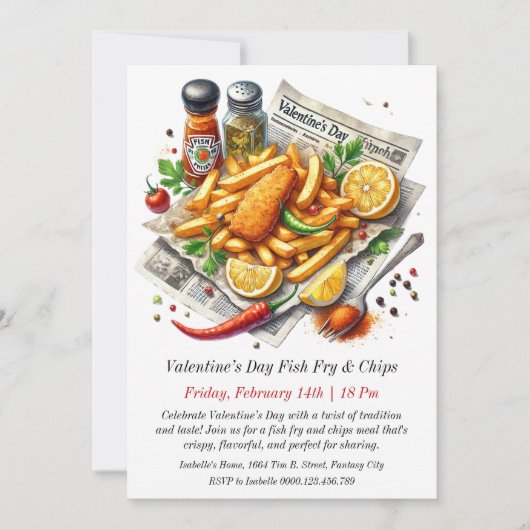 Invitation à la Saint-Valentin de frites de poisso (Devant)