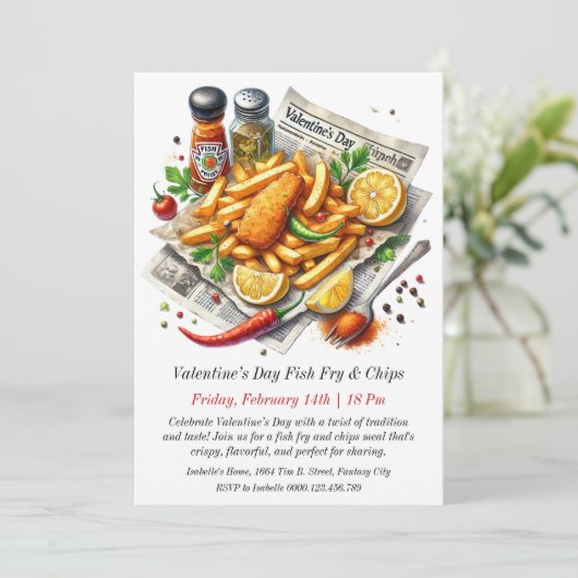 Invitation à la Saint-Valentin de frites de poisso (Debout devant)
