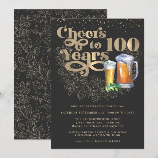 Invitation À la santé de 100 ans | Fête d'anniversaire pour u (Devant / Derrière)