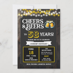 Invitation À la santé et bières pour 58 ans de fêtes d'annive