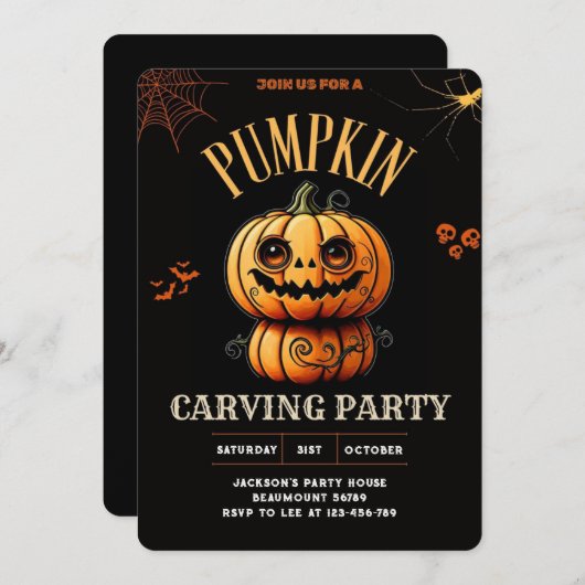 Invitation à la sculpture Citrouille d'Halloween (Devant / Derrière)