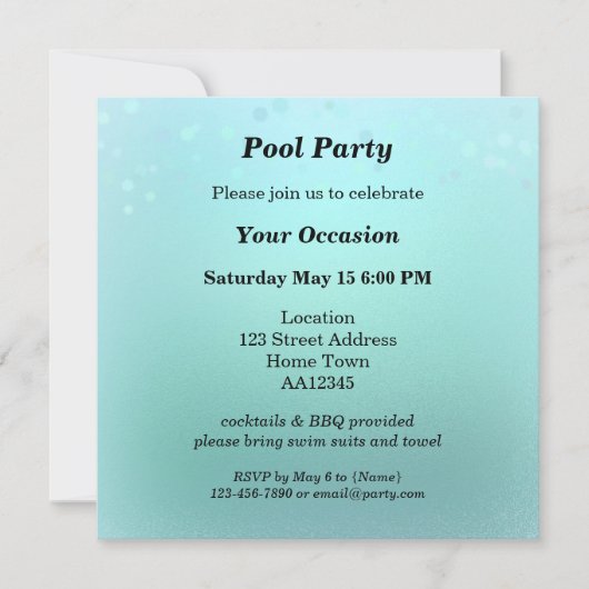 Invitation à la soirée Aqua Turquoise Sparkling Po (Devant)