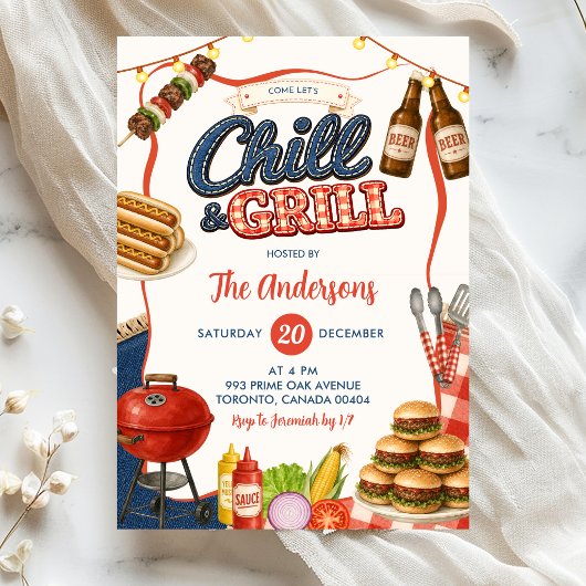 Invitation à la soirée BBQ Gingham Denim Chill & G