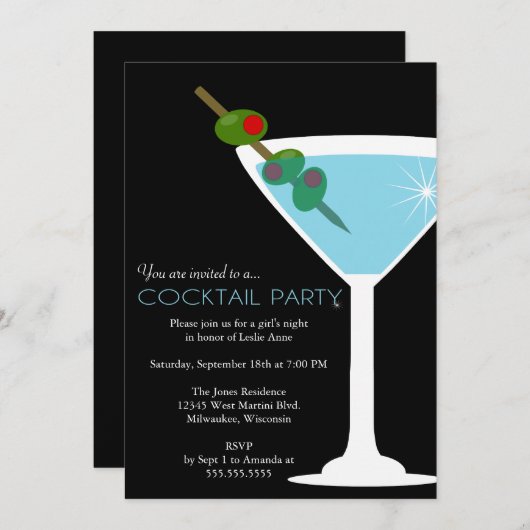 Invitation à la soirée Cocktail Blue Martini (Devant / Derrière)
