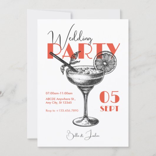 Invitation à la soirée cocktail de mariage (Devant)