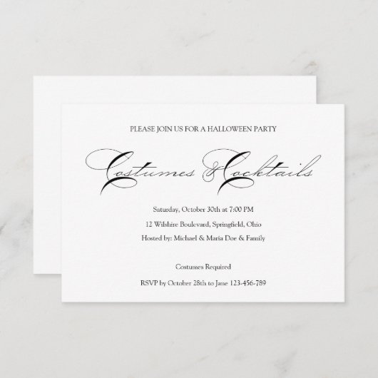 Invitation à la soirée Cocktail d'Halloween (Devant / Derrière)