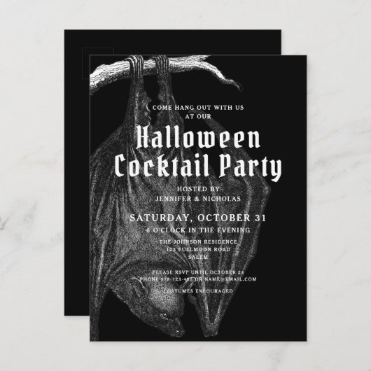 Invitation à la soirée cocktail Halloween Chauves- (Devant / Derrière)