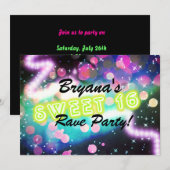Invitation à la soirée d'anniversaire SWEET 16 Rav (Devant / Derrière)