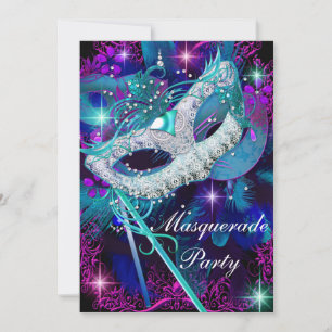 Invitation à la soirée dansante masquée Teal & Pur