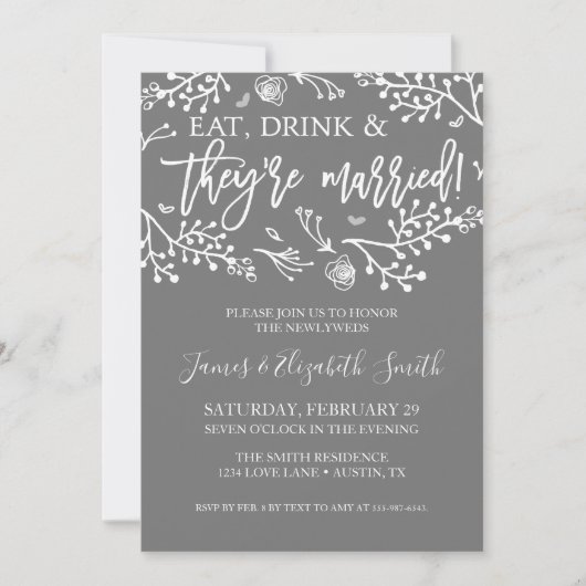 Invitation à la soirée d'après-mariage avec annonc (Devant)