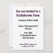 Invitation à la soirée de bachelorette (Dos)