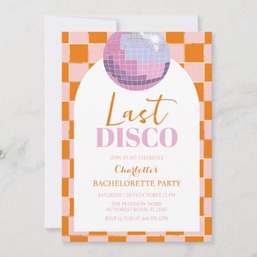 Invitation à la soirée de bachelorette de la disco (Devant)