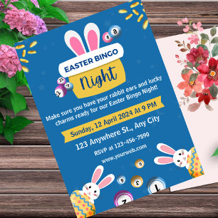 Invitation à la soirée de bingo de Pâques bleu et 