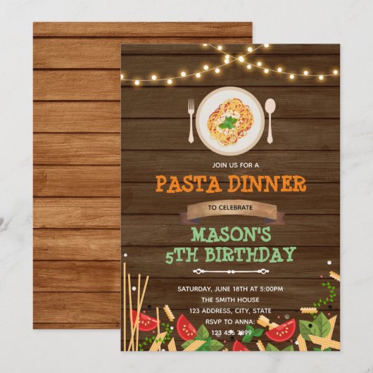 Invitation à la soirée de dîner de spaghettis (Devant / Derrière)