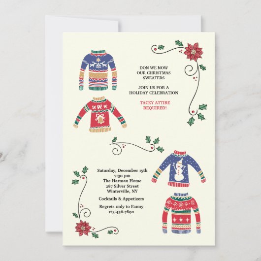Invitation à la soirée de fêtes de Noël avec pulls (Devant)