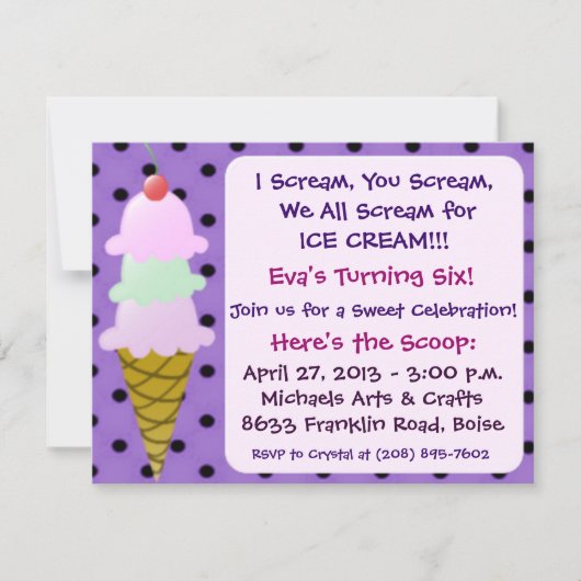 Invitation à la soirée de glaces (Devant)