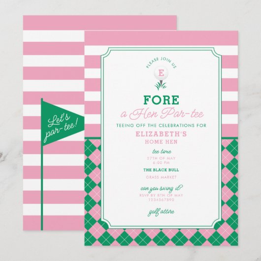 Invitation à la soirée de golf Hen Par-tee (Devant / Derrière)