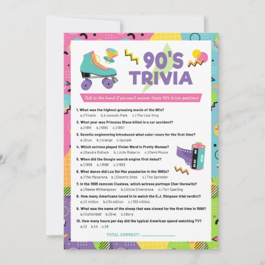 Invitation à la soirée de jeu de trivia sur les an (Devant)