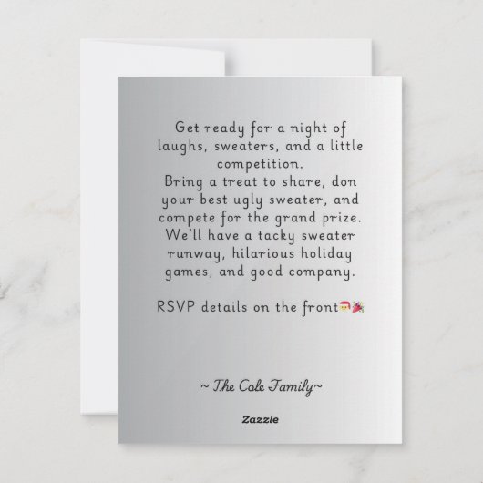 Invitation à la soirée de Noël au pull moche (Dos)