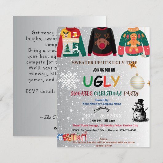 Invitation à la soirée de Noël au pull moche (Devant / Derrière)