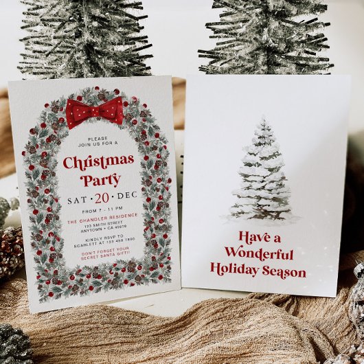 Invitation à la soirée de Noël avec un nœud rouge