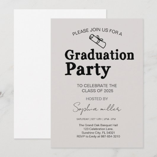 Invitation à la soirée de remise des diplômes Prom (Devant / Derrière)