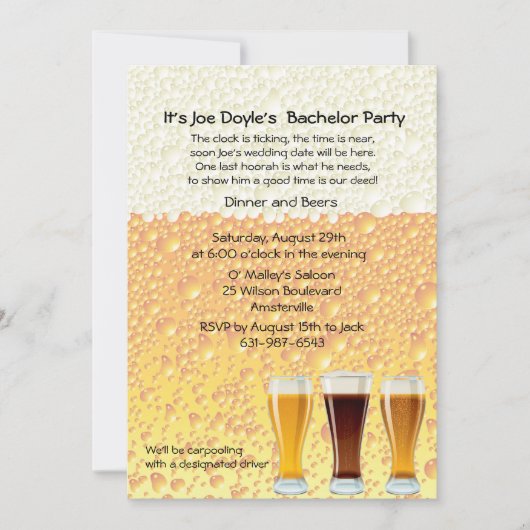 Invitation à la soirée d'enterrement de vie de gar (Devant)