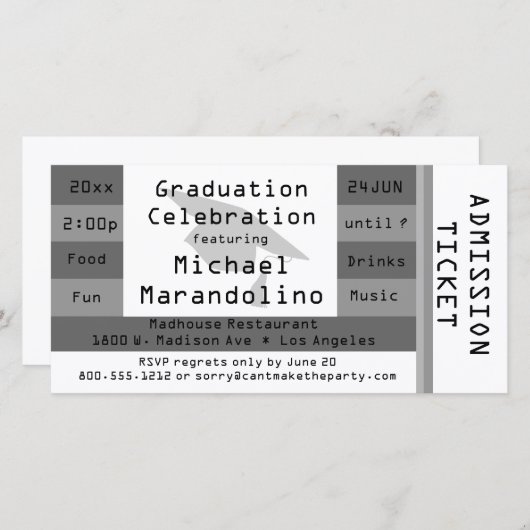 Invitation à la soirée d'entrée unique en argent (Devant / Derrière)