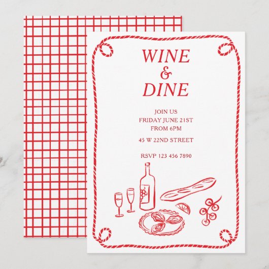 Invitation à la soirée d'été Vin et Dîner (Devant / Derrière)