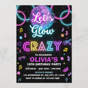 Invitation à la soirée disco "Let's Glow Crazy" -