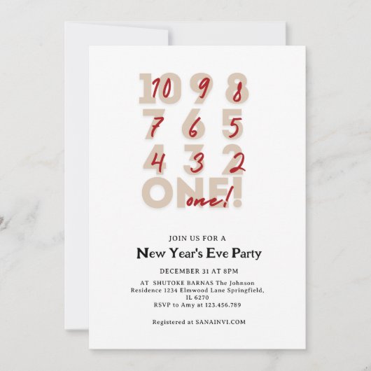 Invitation à la soirée du Nouvel An à compte à reb (Devant)